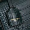 YSL SUNSET Crocodile-Embossed Shiny Leather Chain Handbag with Box
