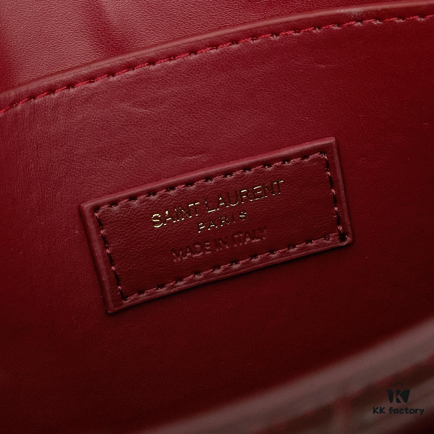 Saint Laurent SUNSET Embossed Crocodile-Texture Shiny Leather Chain Handbag with Box