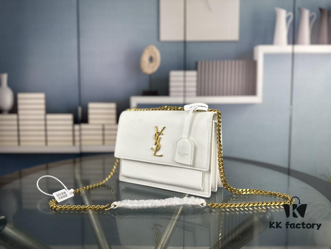 New Arrival with Box 💰 YSL Sunset Chain Bag, Smooth Fine Grain Calfskin Leather