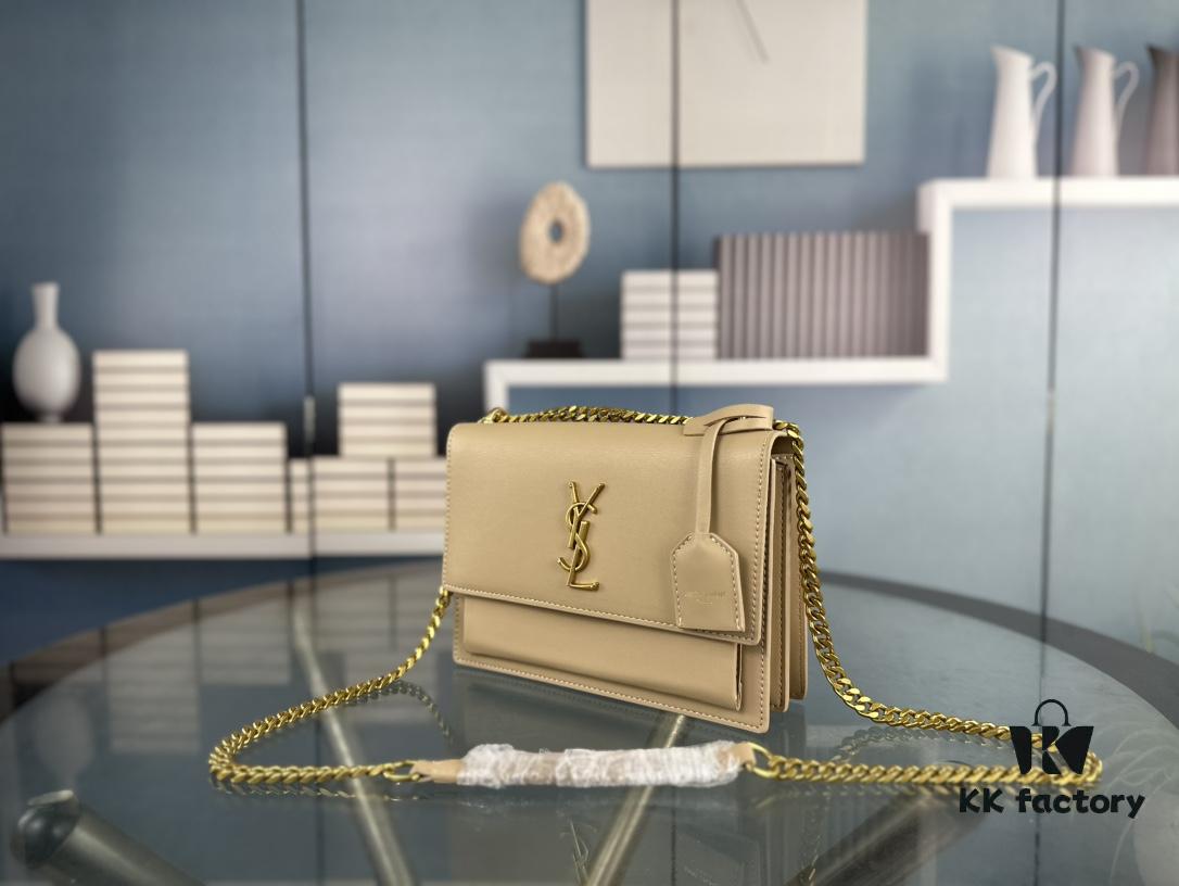 New Arrival with Box YSL Sunset Chain Bag, Smooth Fine Grain Calfskin