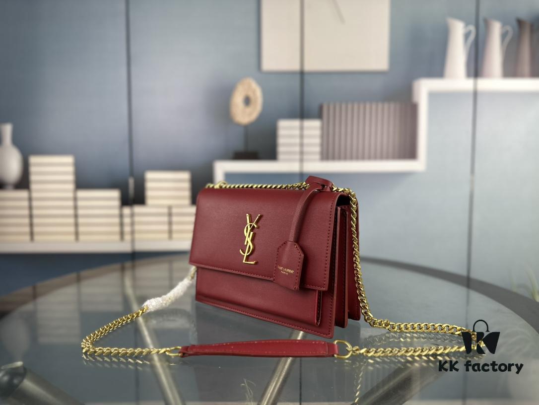 New Arrival with Box 💰 YSL Sunset Chain Bag, Smooth Fine Grain Calfskin Leather