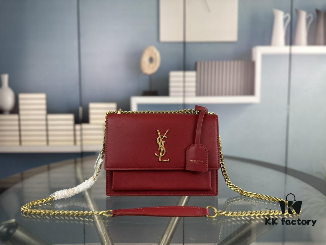 New Arrival with Box 💰 YSL Sunset Chain Bag, Smooth Fine Grain Calfskin Leather