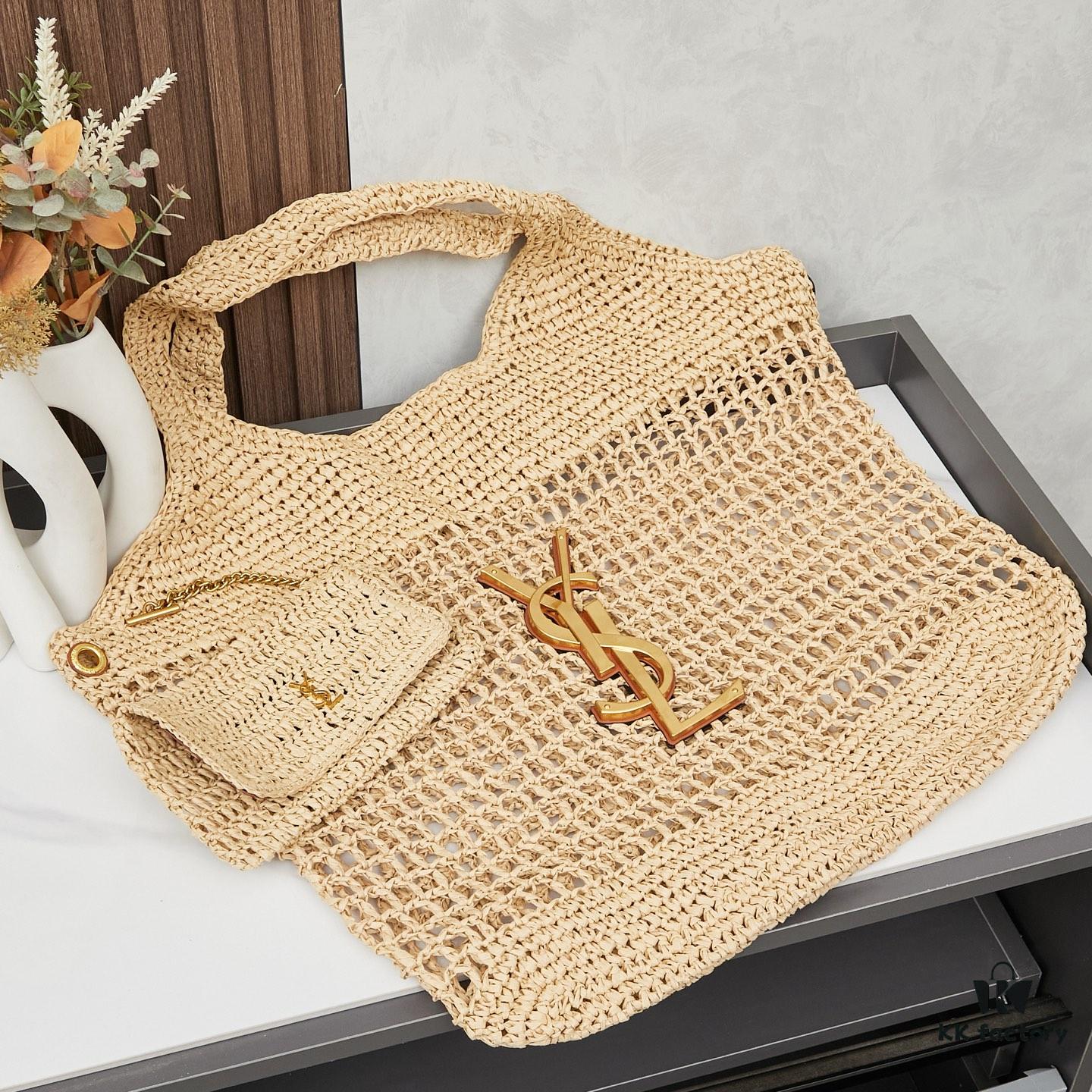 New Large YSL Raffia ICARE Bag with Mini Compartment