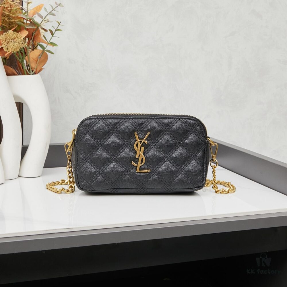 New Arrival with Box 💰 YSL Saint Laurent GABY Black Quilted Lambskin Women's Zip Clutch Bag Chain Bag Shoulder Bag