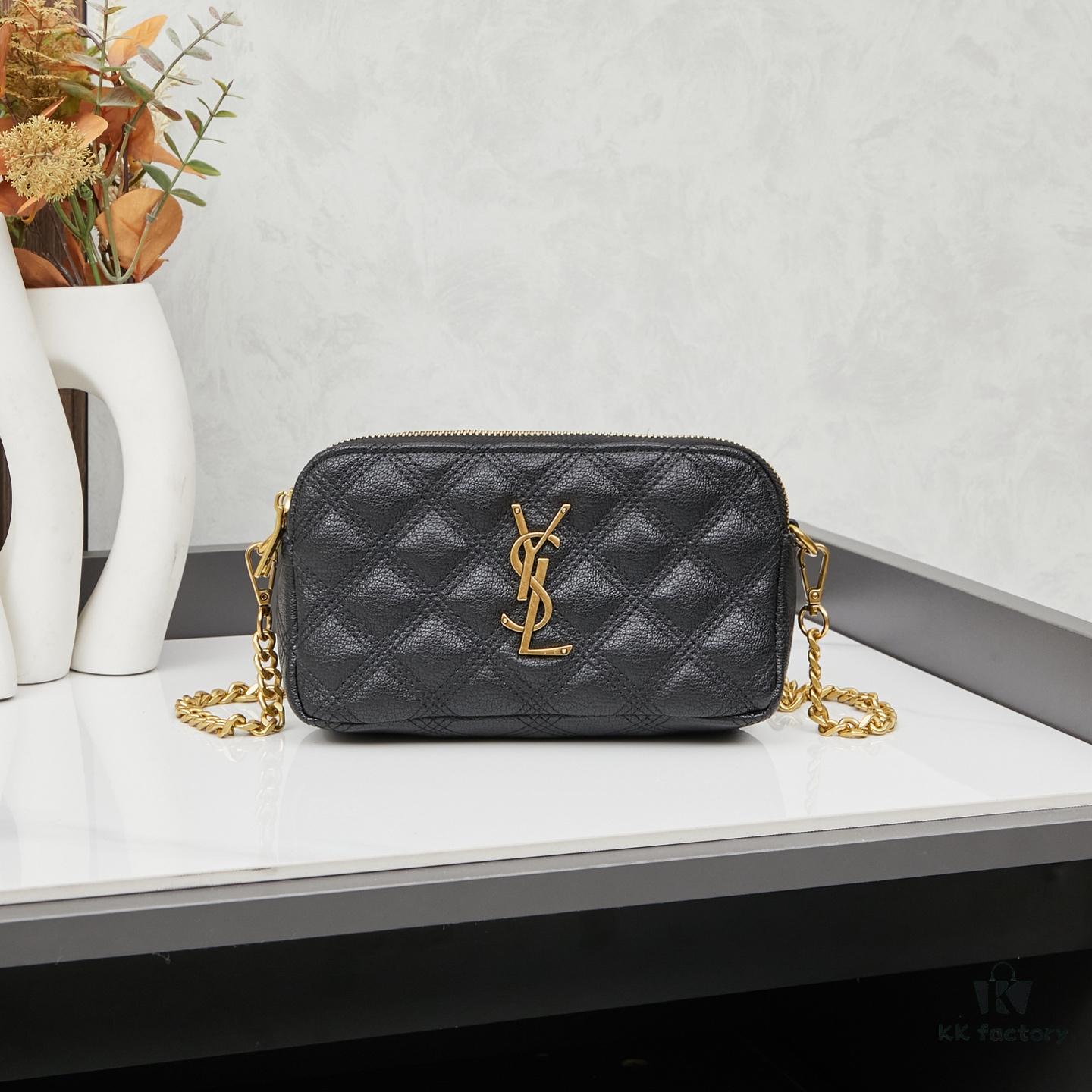 New Arrival with Box 💰 YSL Saint Laurent GABY Black Quilted Lambskin Women's Zip Clutch Bag Chain Bag Shoulder Bag