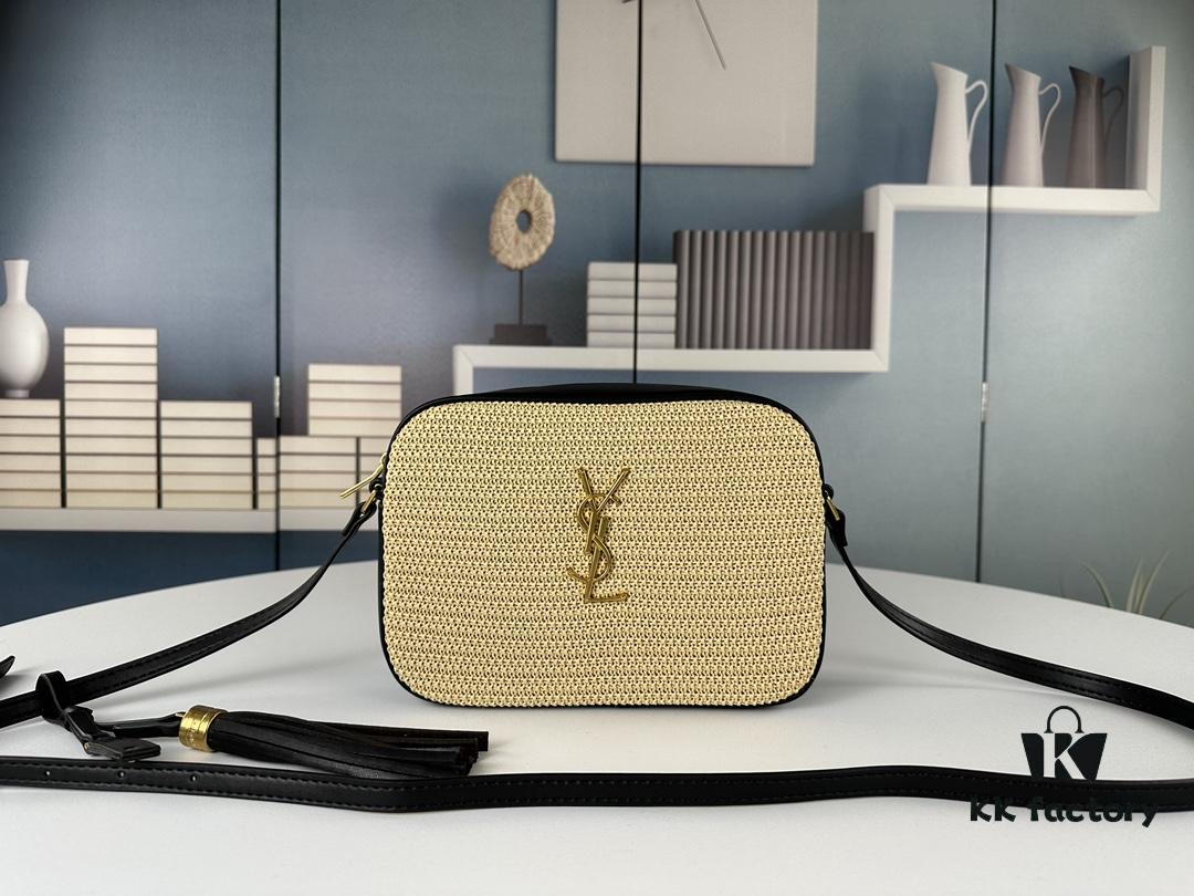 YSL Saint Laurent Calfskin Woven Camera Bag with Box