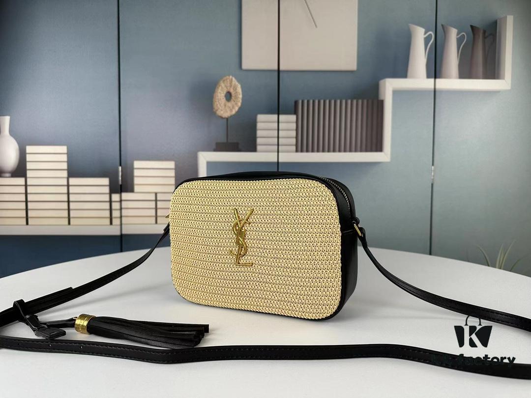 YSL Saint Laurent Calfskin Woven Camera Bag with Box