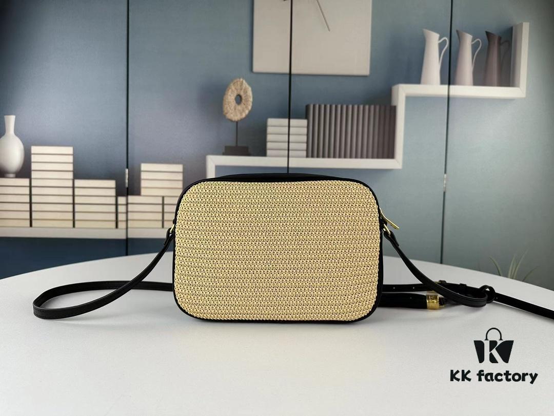 YSL Saint Laurent Calfskin Woven Camera Bag with Box