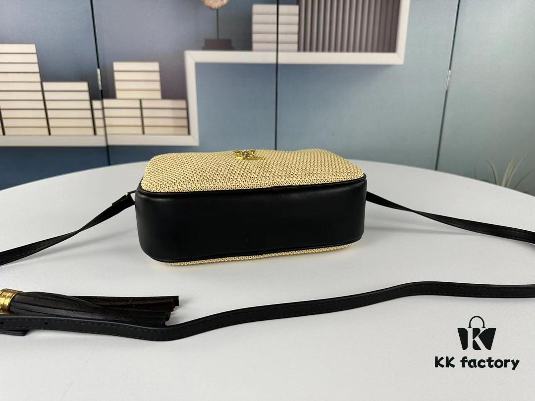 YSL Saint Laurent Calfskin Woven Camera Bag with Box