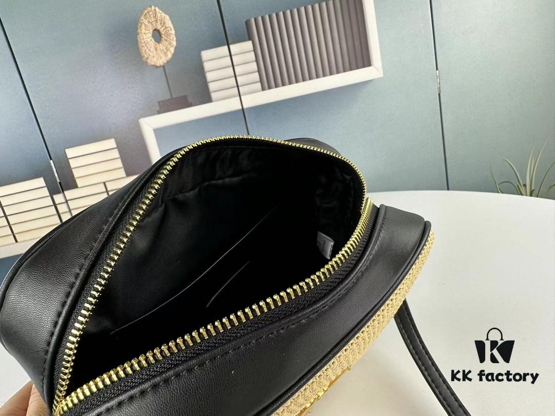 YSL Saint Laurent Calfskin Woven Camera Bag with Box