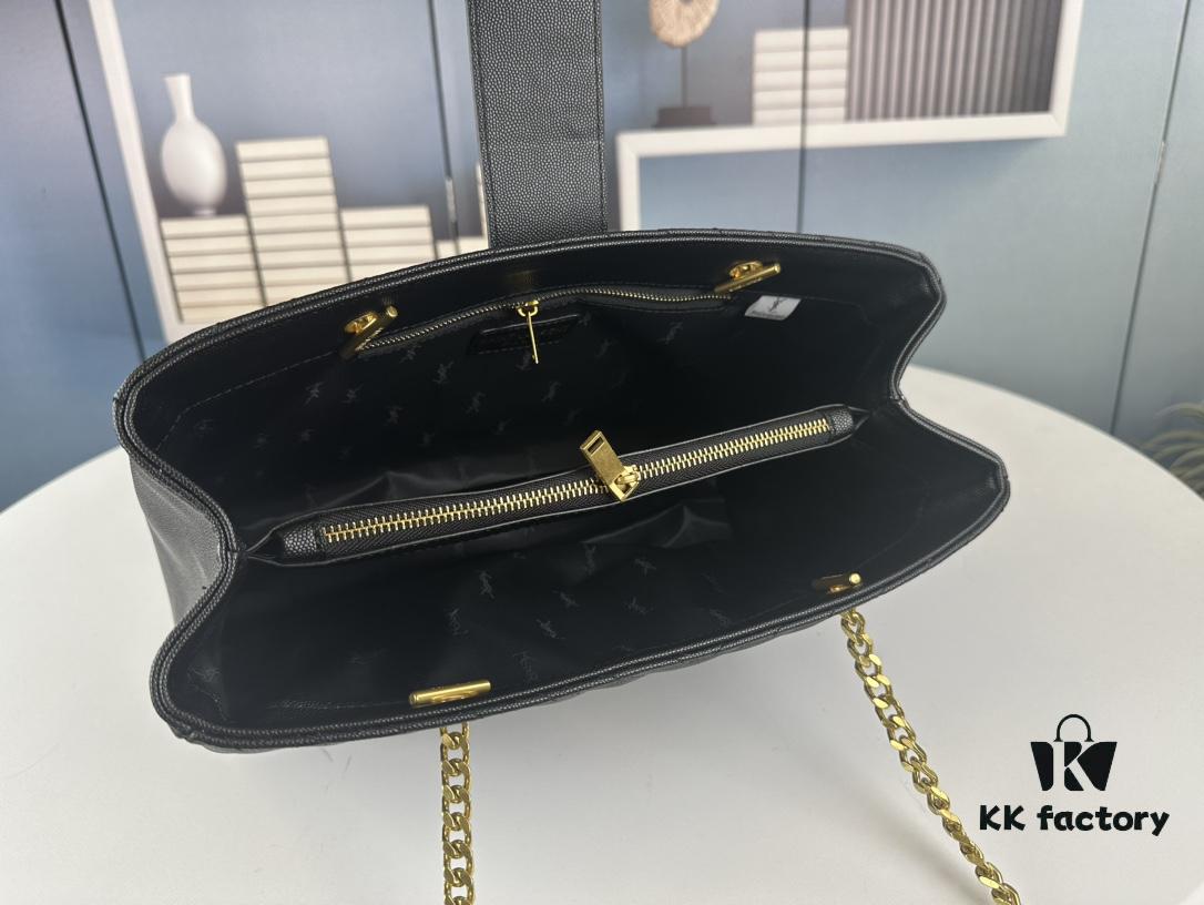 New Arrival with Box Bulk YSL Yves Saint Laurent Caviar Leather Large Tote Bag / Shopping Bag ||| [Black Caviar with Embroidered Thread]