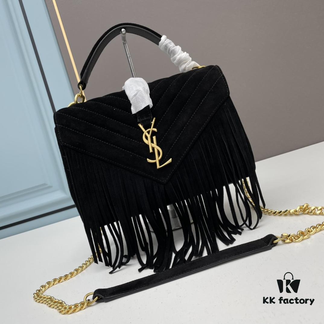 YSL Monogram College Saffiano Leather Fringe Crossbody Bag