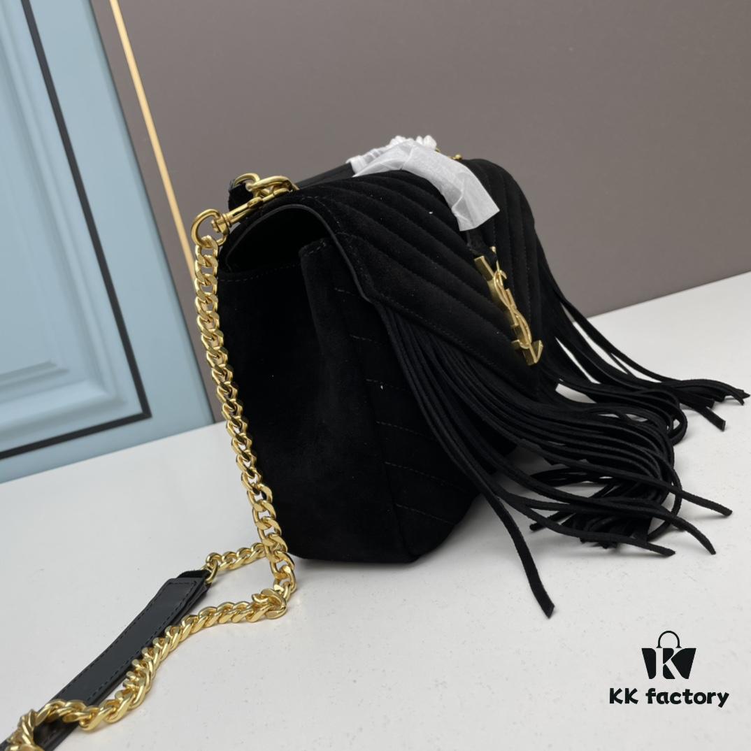 YSL Monogram College Saffiano Leather Fringe Messenger Bag