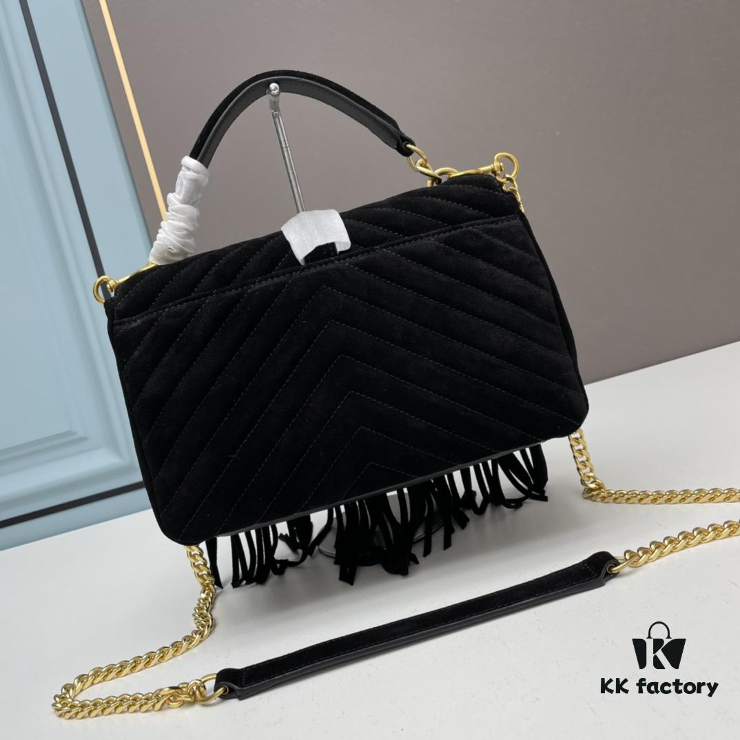 YSL Monogram College Saffiano Leather Fringe Messenger Bag