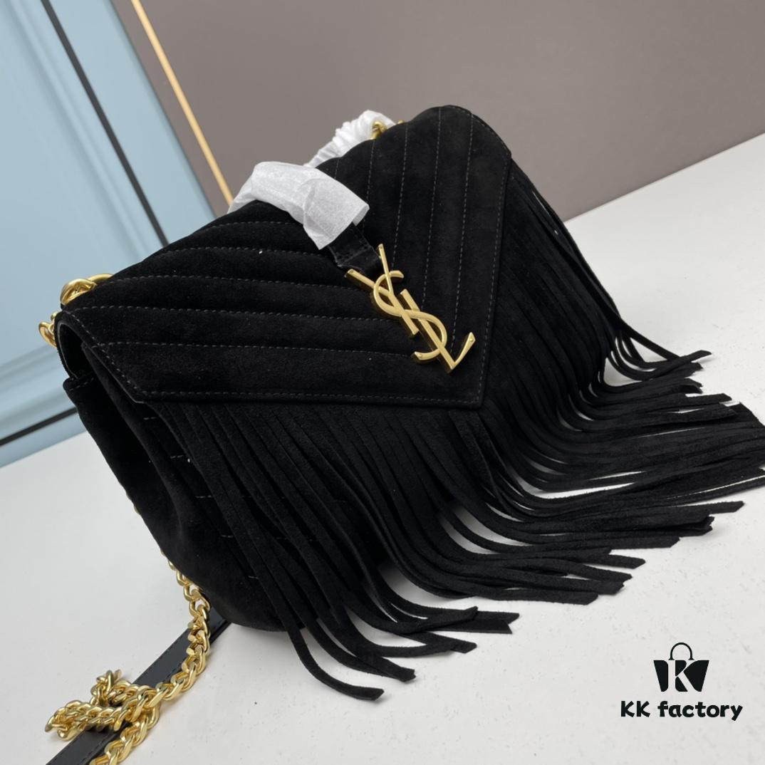 YSL Monogram College Saffiano Leather Fringe Messenger Bag