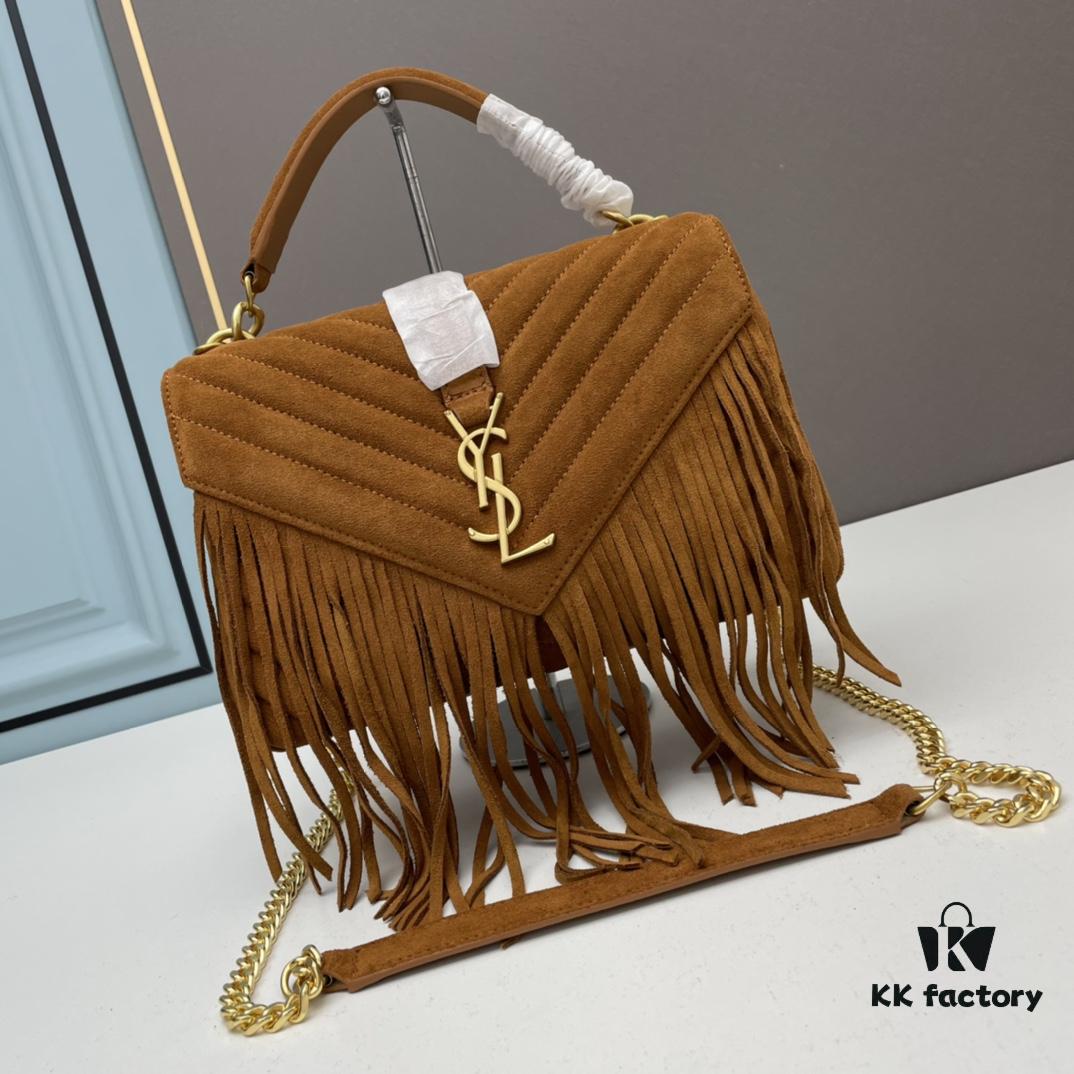YSL Monogram College Saffiano Leather Fringe Crossbody Bag