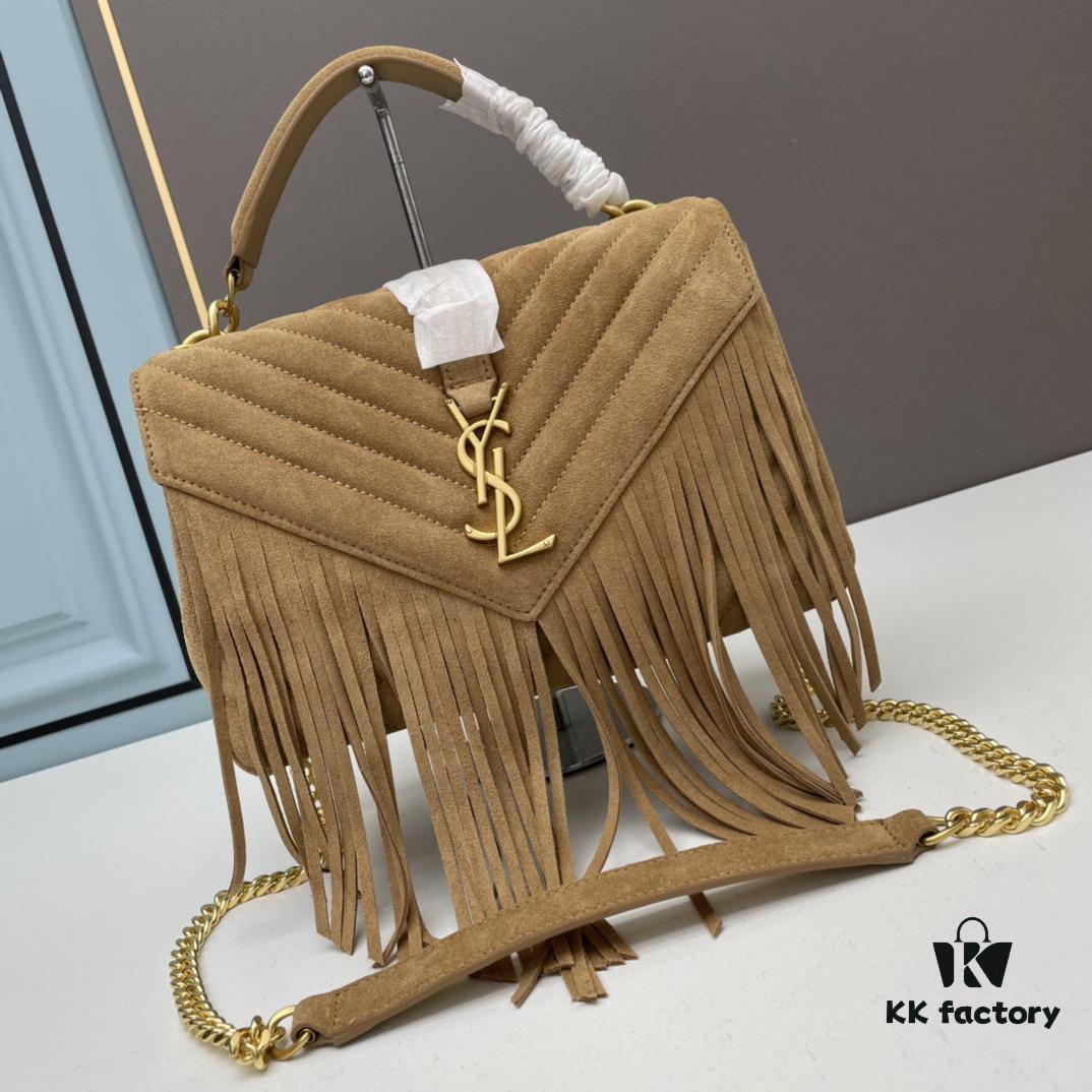 YSL Monogram College Saffiano Leather Fringe Crossbody Bag