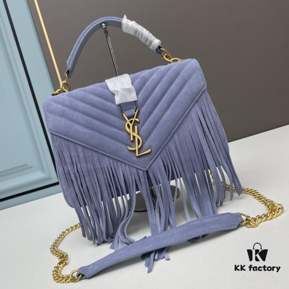 YSL Monogram College Saffiano Leather Fringe Crossbody Bag