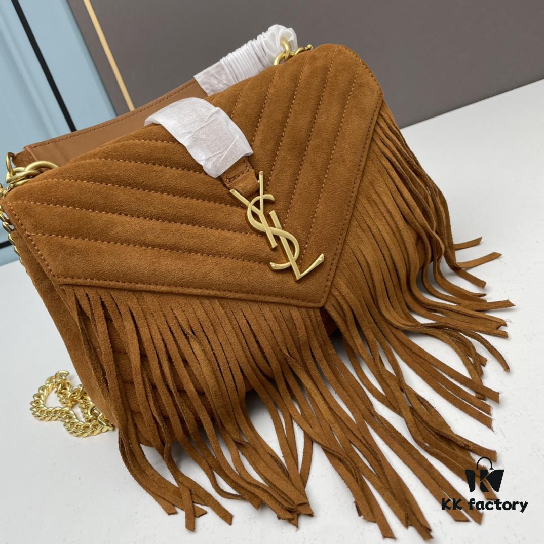 YSL Monogram College Saffiano Leather Fringe Crossbody Bag