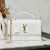 YSL Accordion Bag in Calfskin - Baby Size, Beige with White Stitching