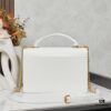 YSL Accordion Bag in Calfskin - Baby Size, Beige with White Stitching