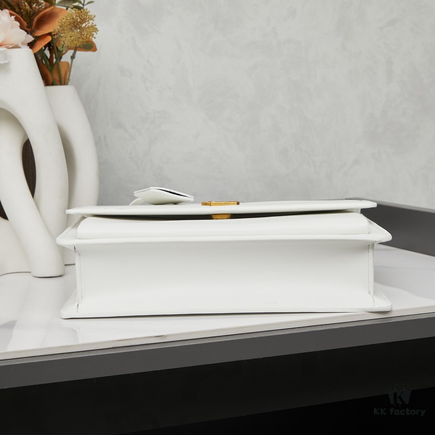 YSL Accordion Bag in Calfskin - Baby Size, Beige with White Stitching