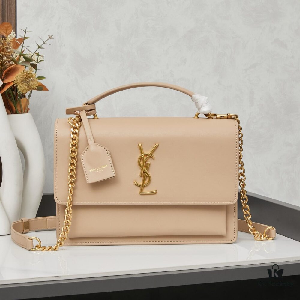 YSL Accordion Bag in Calfskin - Baby Size, Elegant and Versatile Design with White Stitching