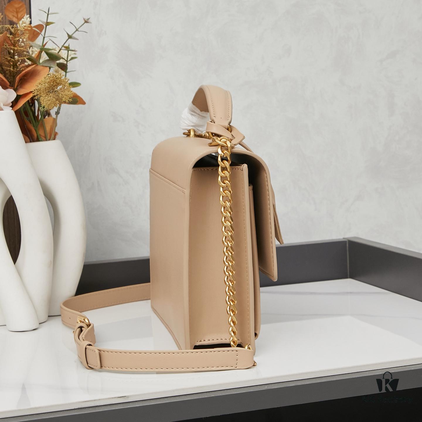 YSL Accordion Bag in Calfskin - Baby Size, Elegant and Versatile Design with White Stitching