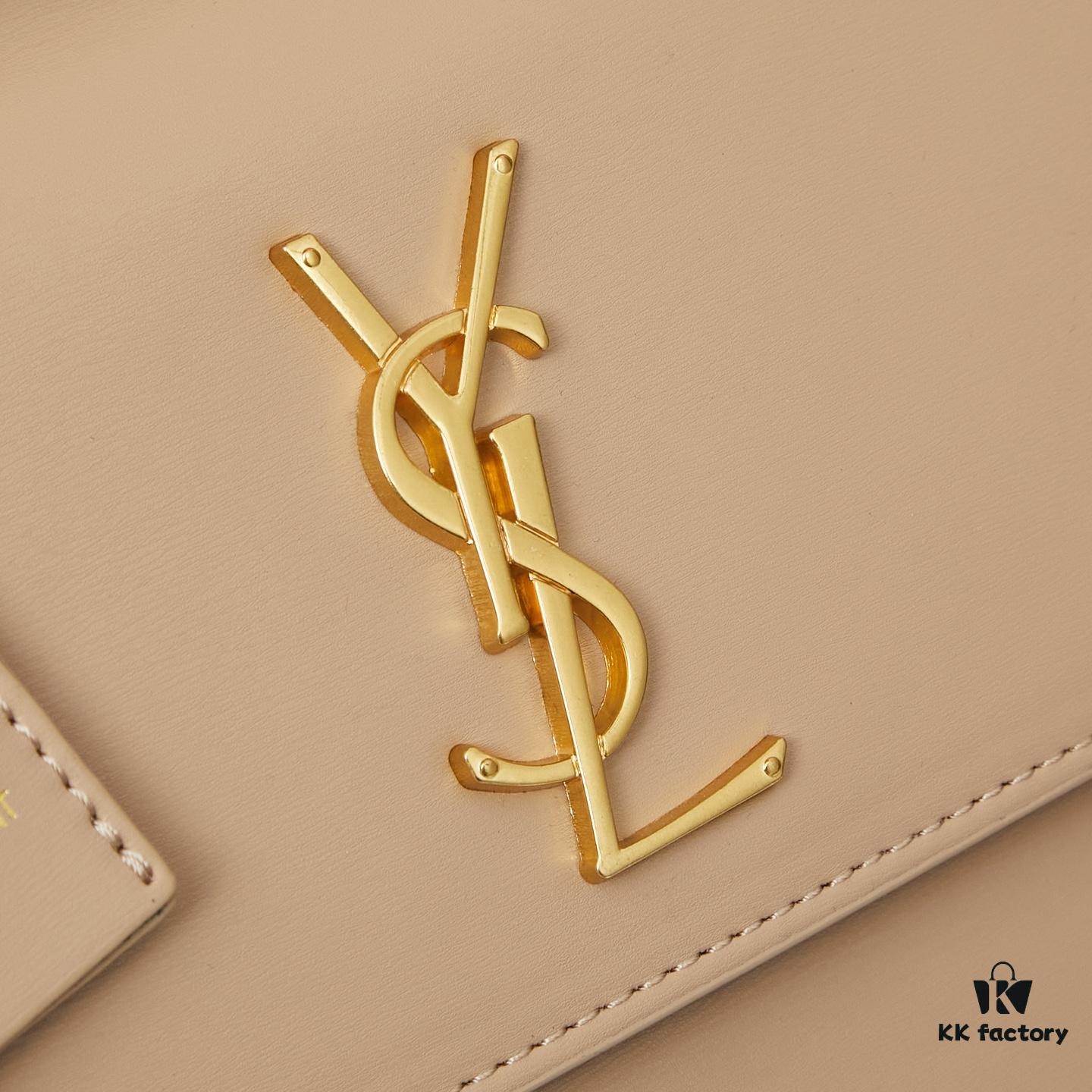 YSL Accordion Bag in Calfskin - Baby Size, Elegant and Versatile Design with White Stitching