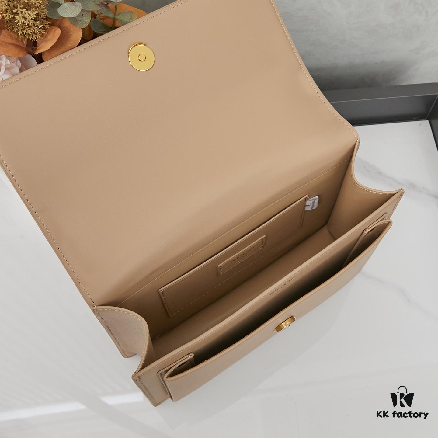 YSL Accordion Bag in Calfskin - Baby Size, Elegant and Versatile Design with White Stitching