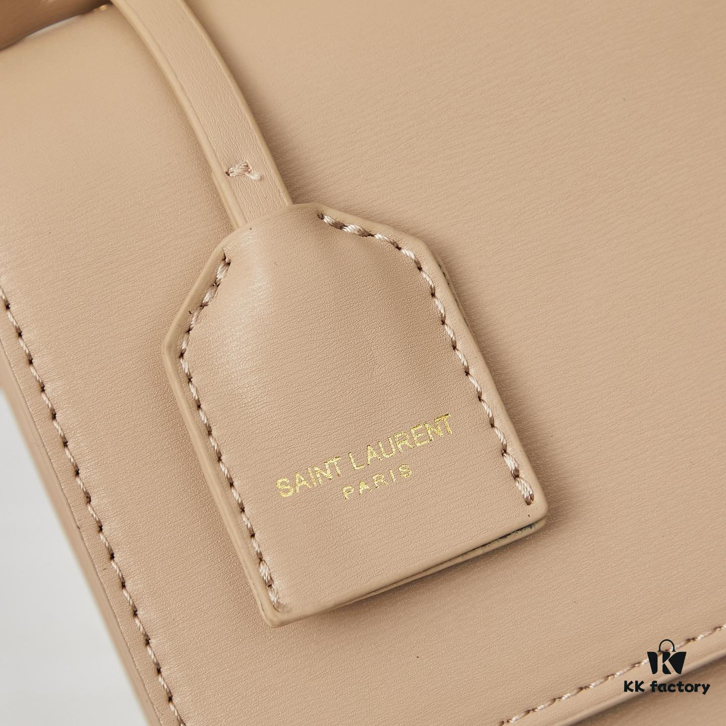 YSL Accordion Bag in Calfskin - Baby Size, Elegant and Versatile Design with White Stitching