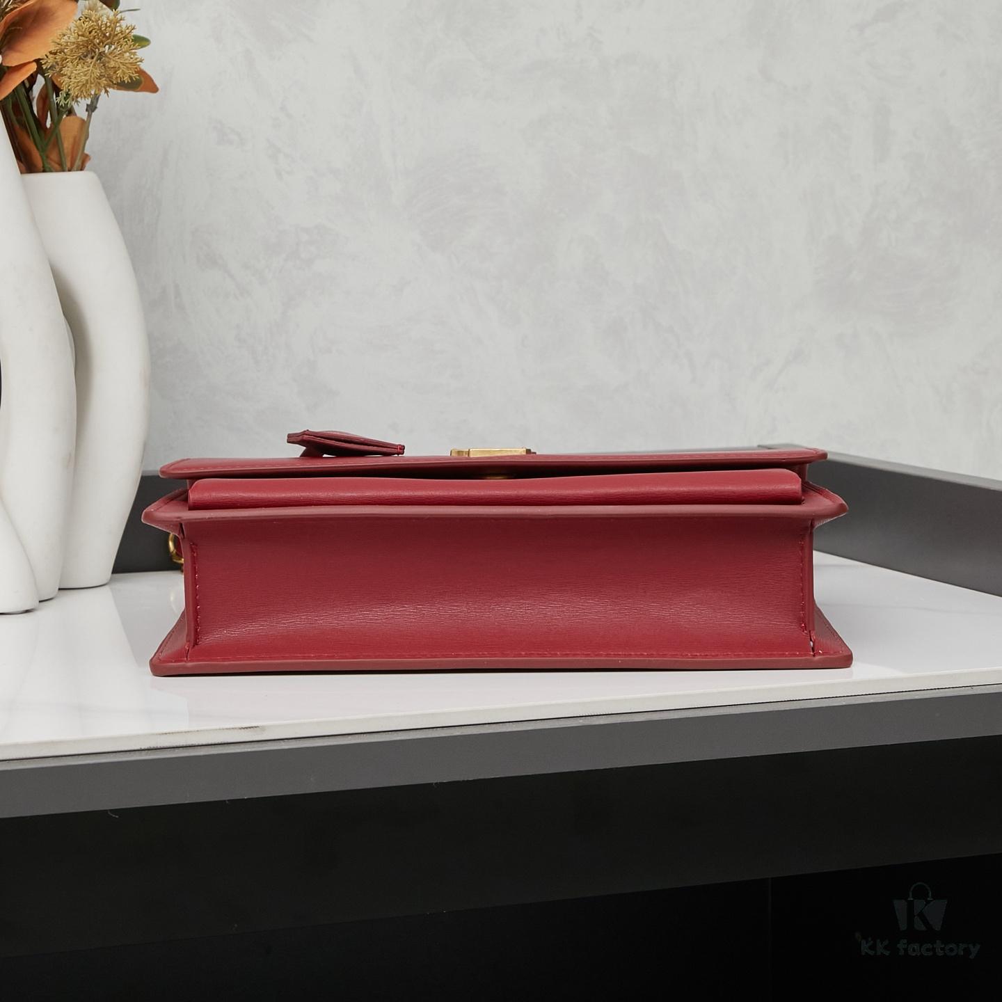 YSL Accordion Bag in Calfskin - Baby Size, Beige with White Stitching