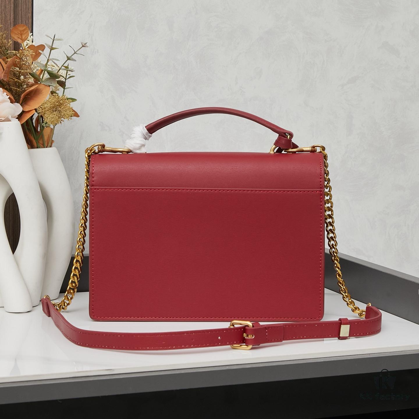 YSL Accordion Bag in Calfskin - Baby Size, Beige with White Stitching