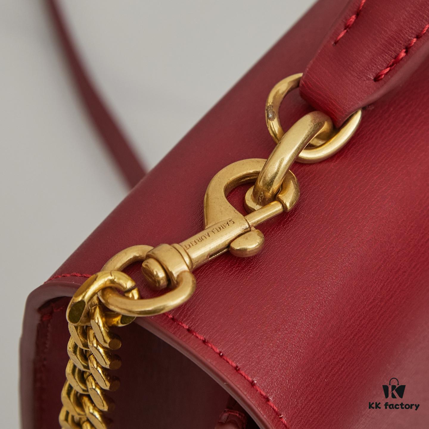 YSL Accordion Bag in Calfskin - Baby Size, Beige with White Stitching