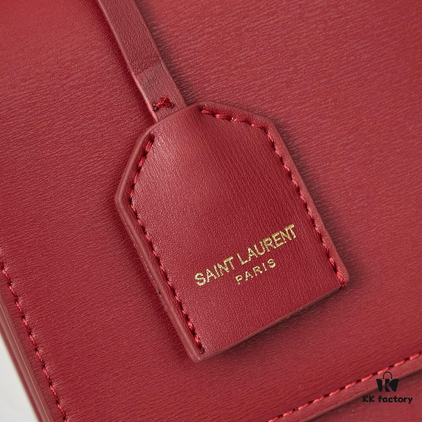 YSL Accordion Bag in Calfskin - Baby Size, Beige with White Stitching