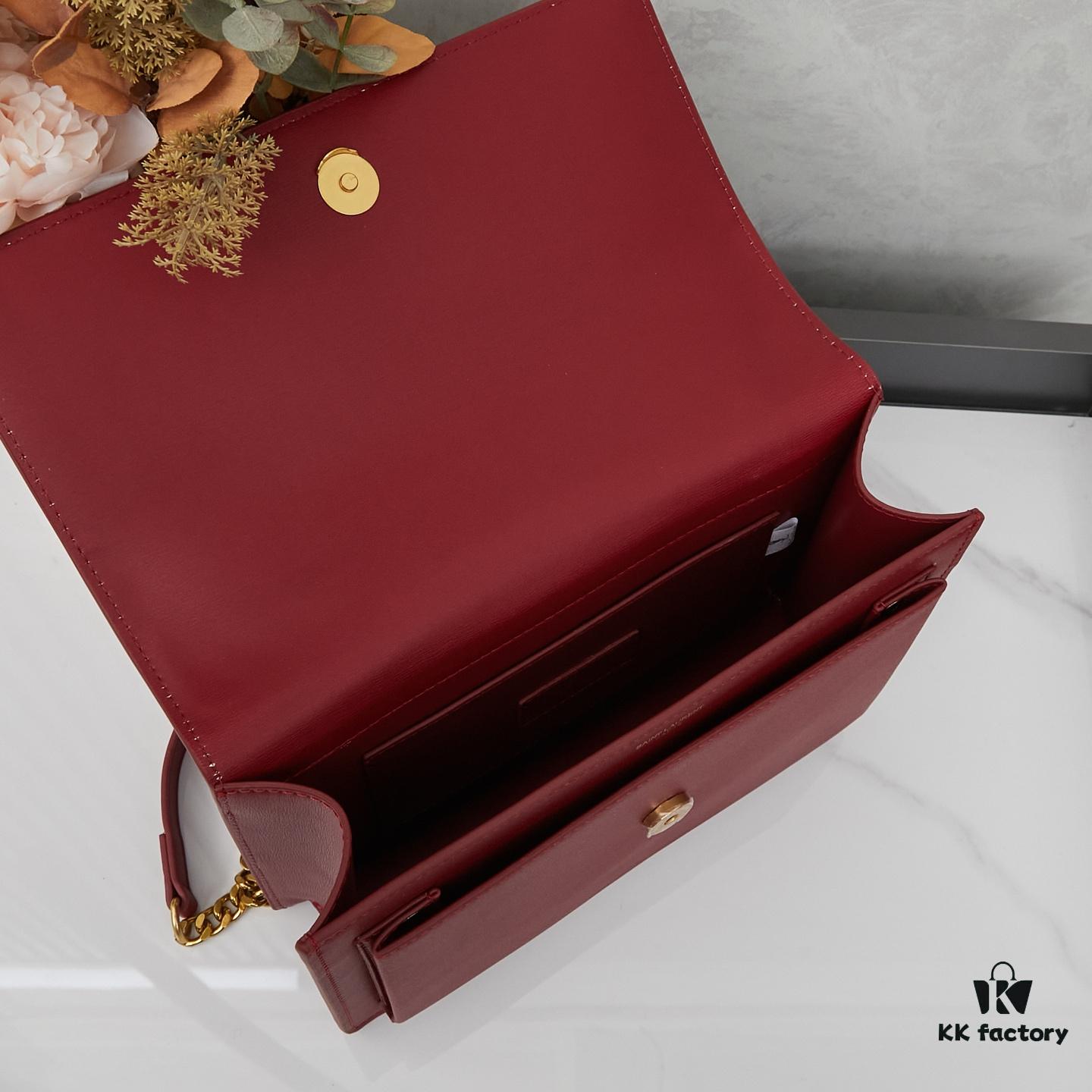 YSL Accordion Bag in Calfskin - Baby Size, Beige with White Stitching