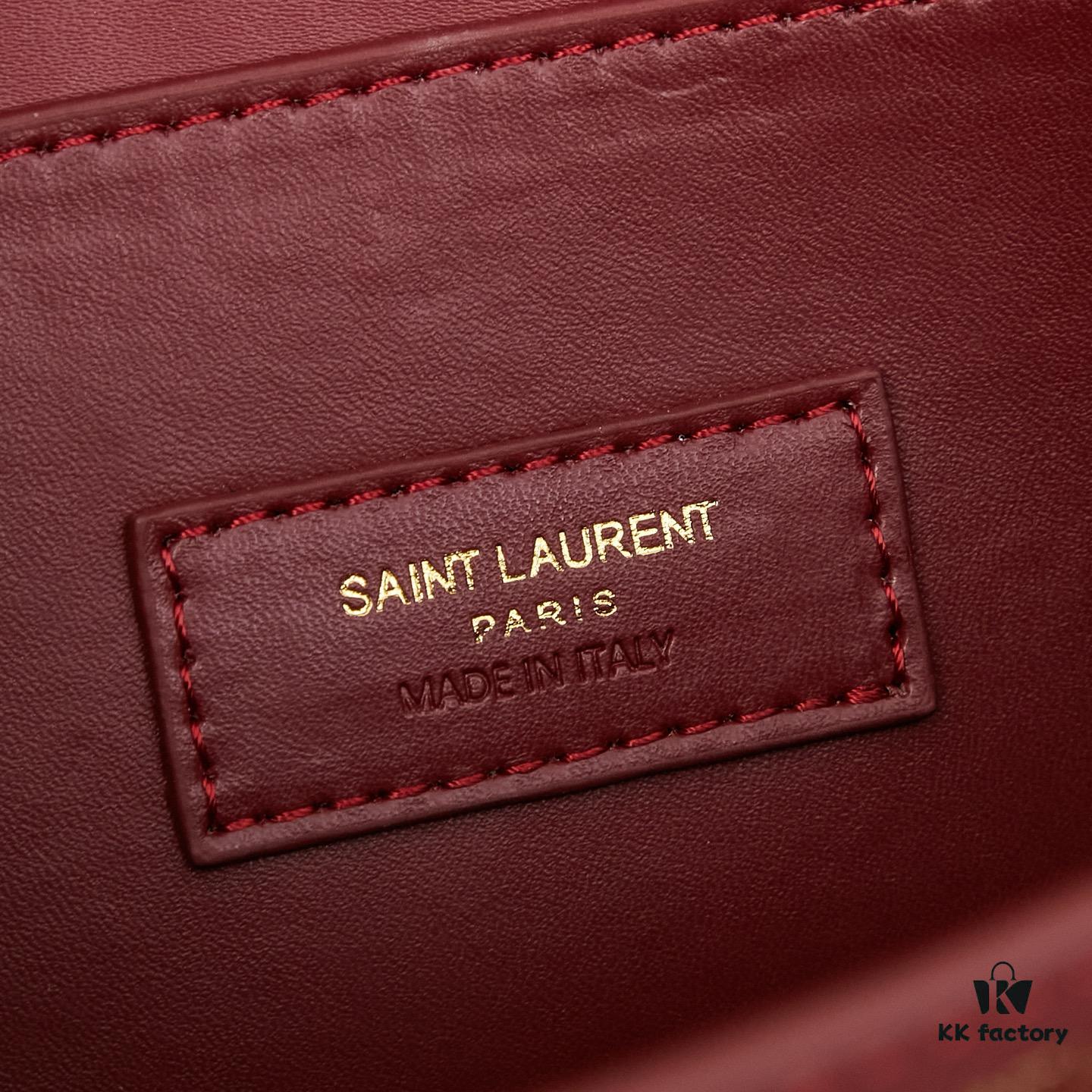 YSL Accordion Bag in Calfskin - Baby Size, Beige with White Stitching