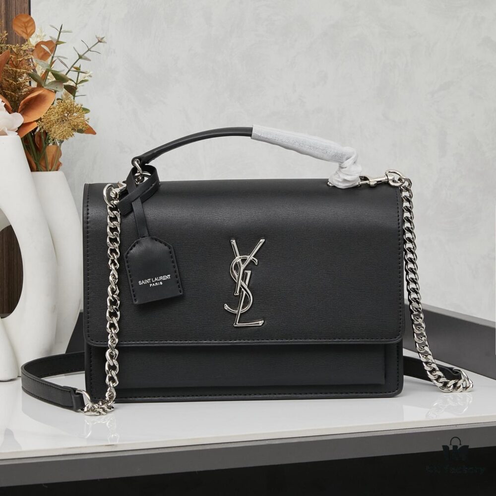 YSL Accordion Bag in Calfskin - Baby Size, Elegant and Versatile with White Stitching
