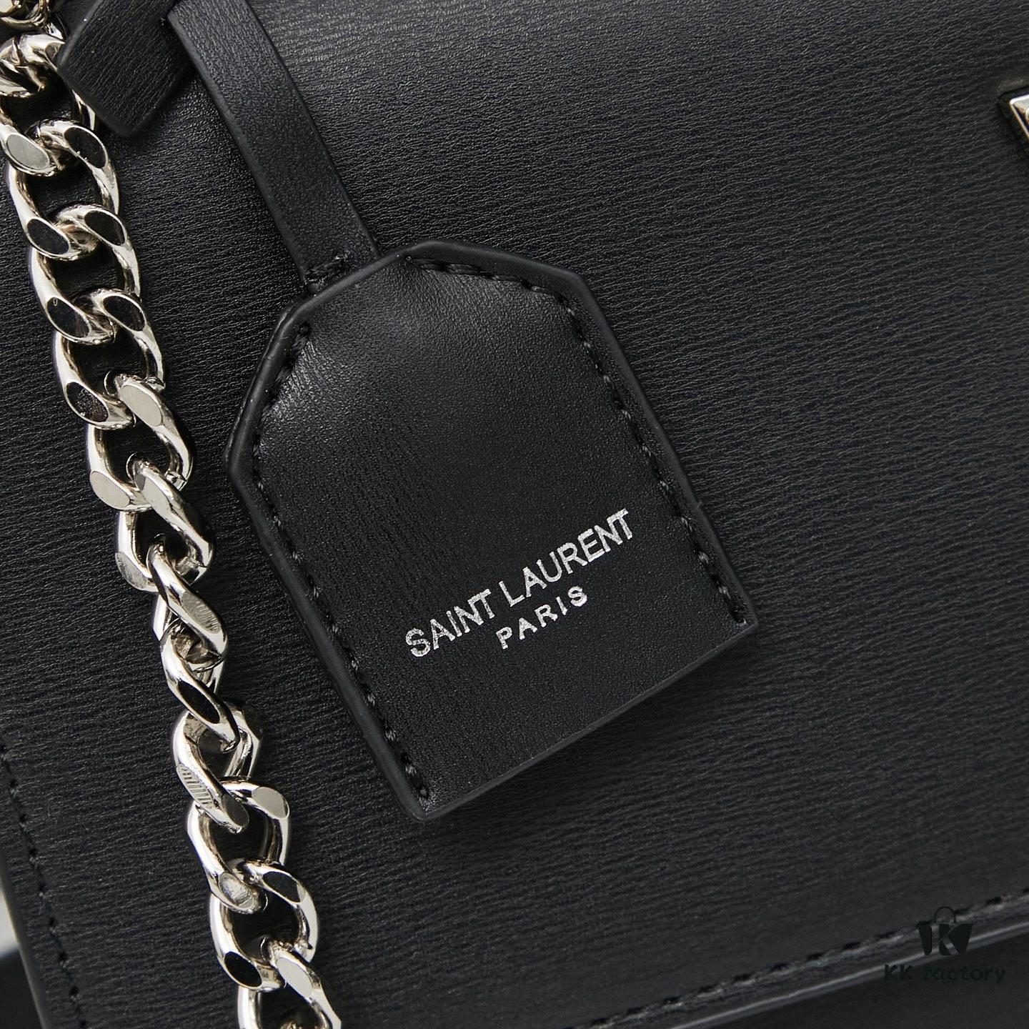 YSL Accordion Bag in Calfskin - Baby Size, Elegant and Versatile with White Stitching