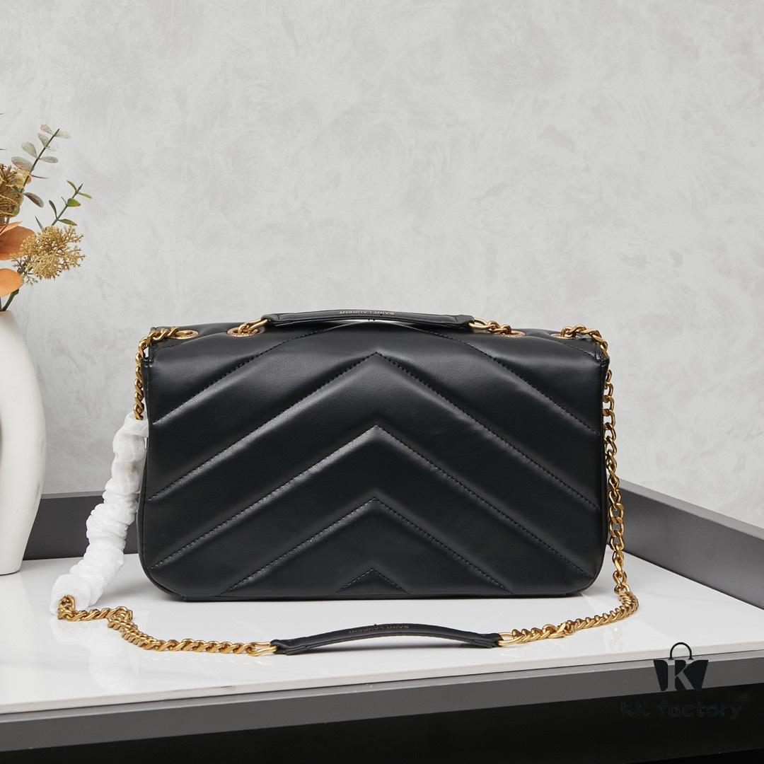 YSL Saint Laurent New LouLou Large Square Bag in Coated Lambskin with Box