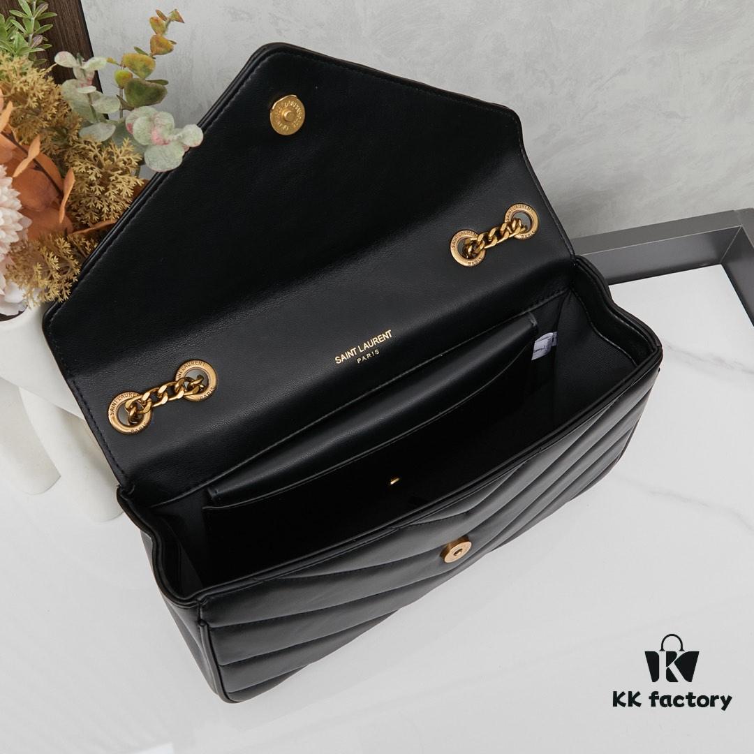 YSL Saint Laurent New LouLou Large Square Bag in Coated Lambskin with Box