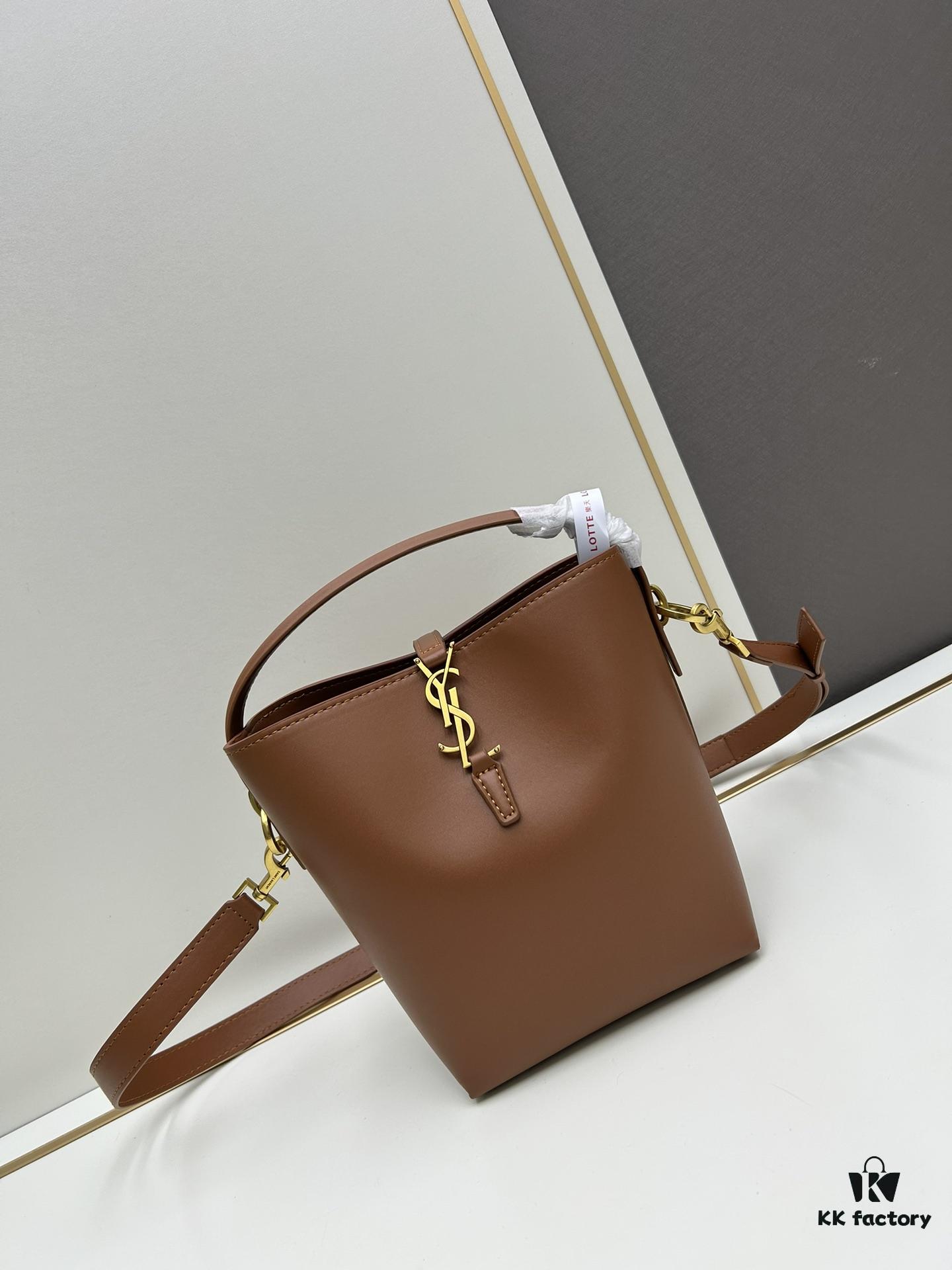 New Arrival Mini YSL Bucket Bag with Box - Authentic LE37 Black Gold Shiny Leather, Celebrity Style, Limited Stock