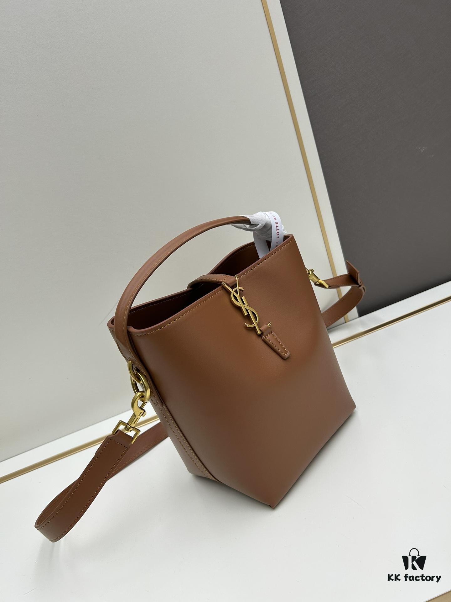 New Arrival Mini YSL Bucket Bag with Box - Authentic LE37 Black Gold Shiny Leather, Celebrity Style, Limited Stock