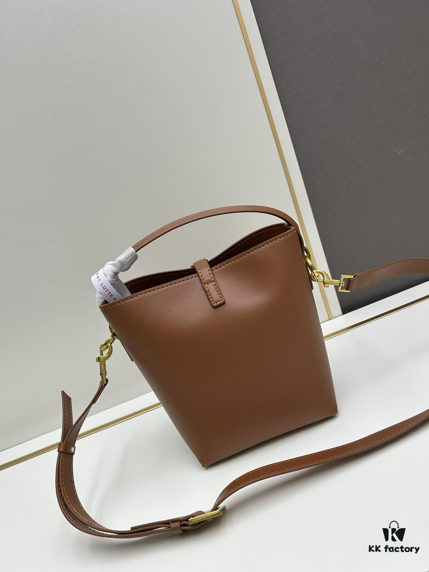 New Arrival Mini YSL Bucket Bag with Box - Authentic LE37 Black Gold Shiny Leather, Celebrity Style, Limited Stock