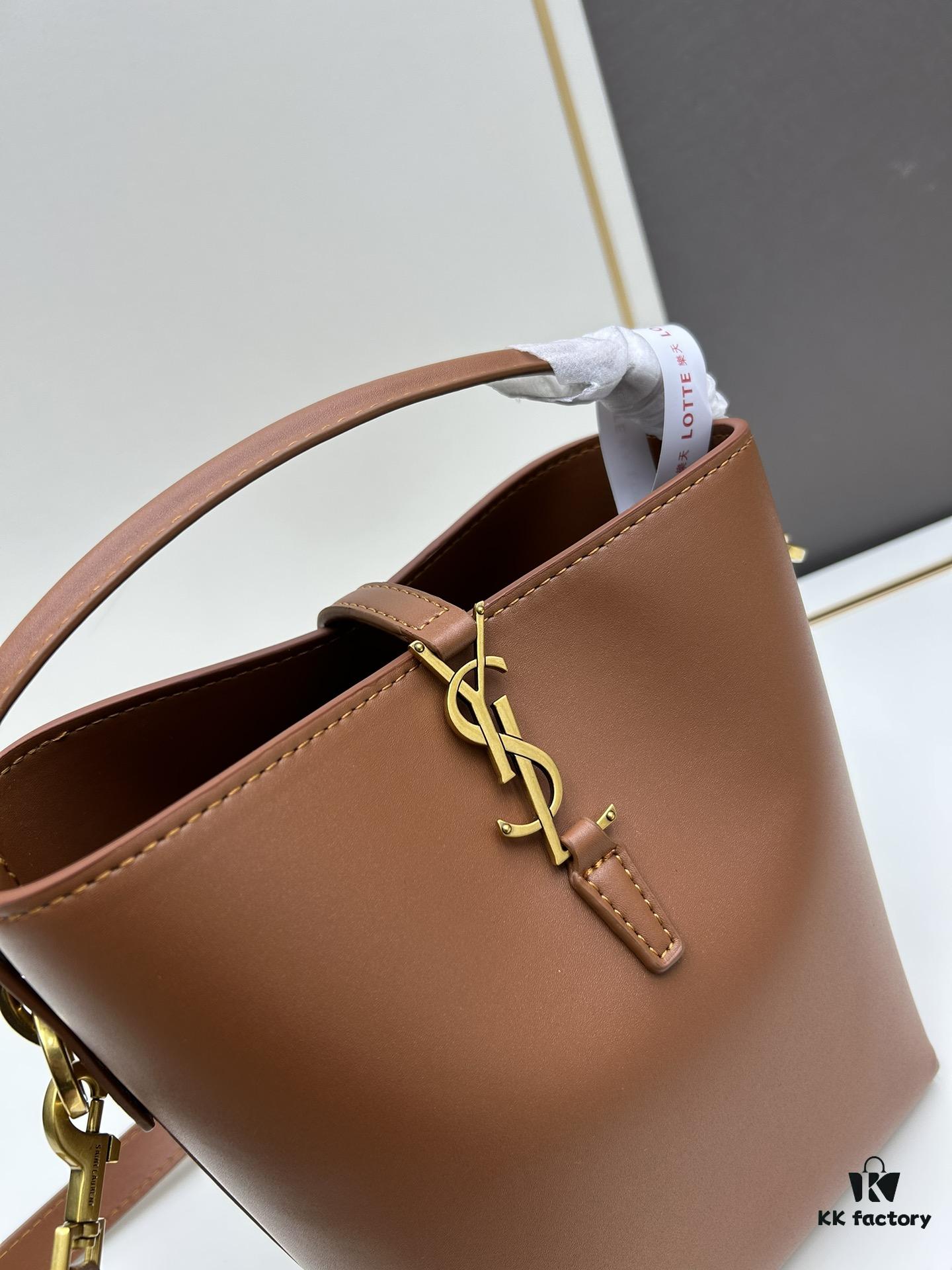 New Arrival Mini YSL Bucket Bag with Box - Authentic LE37 Black Gold Shiny Leather, Celebrity Style, Limited Stock