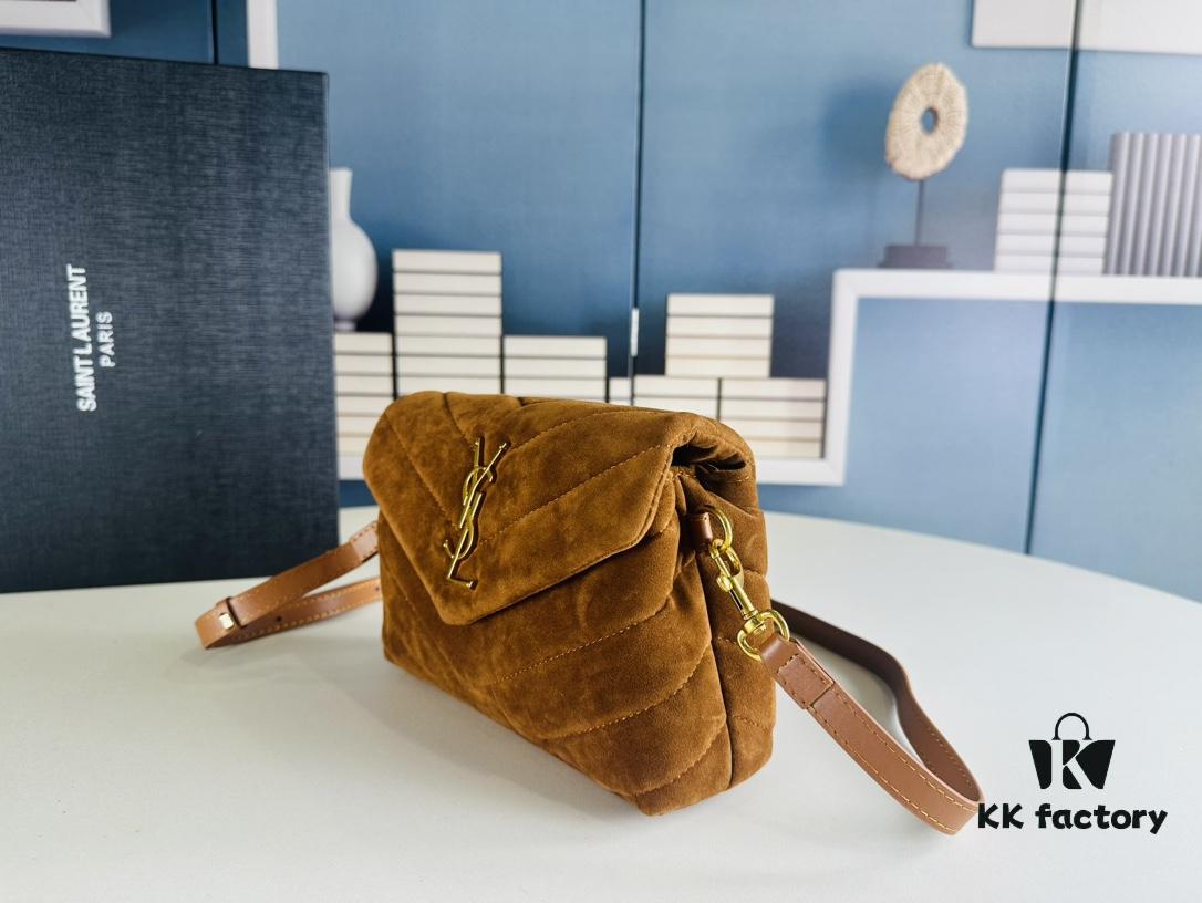 Small YSL Loulou Suede Leather Chain Shoulder Bag in Black and Brown with Box