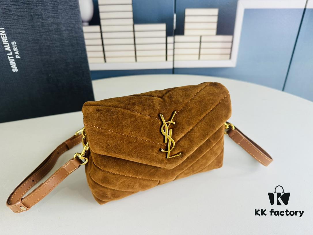 Small YSL Loulou Suede Leather Chain Shoulder Bag in Black and Brown with Box