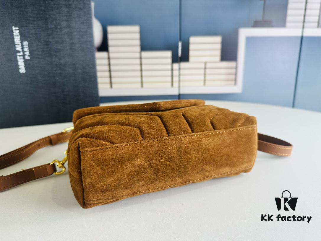 Small YSL Loulou Suede Leather Chain Shoulder Bag in Black and Brown with Box