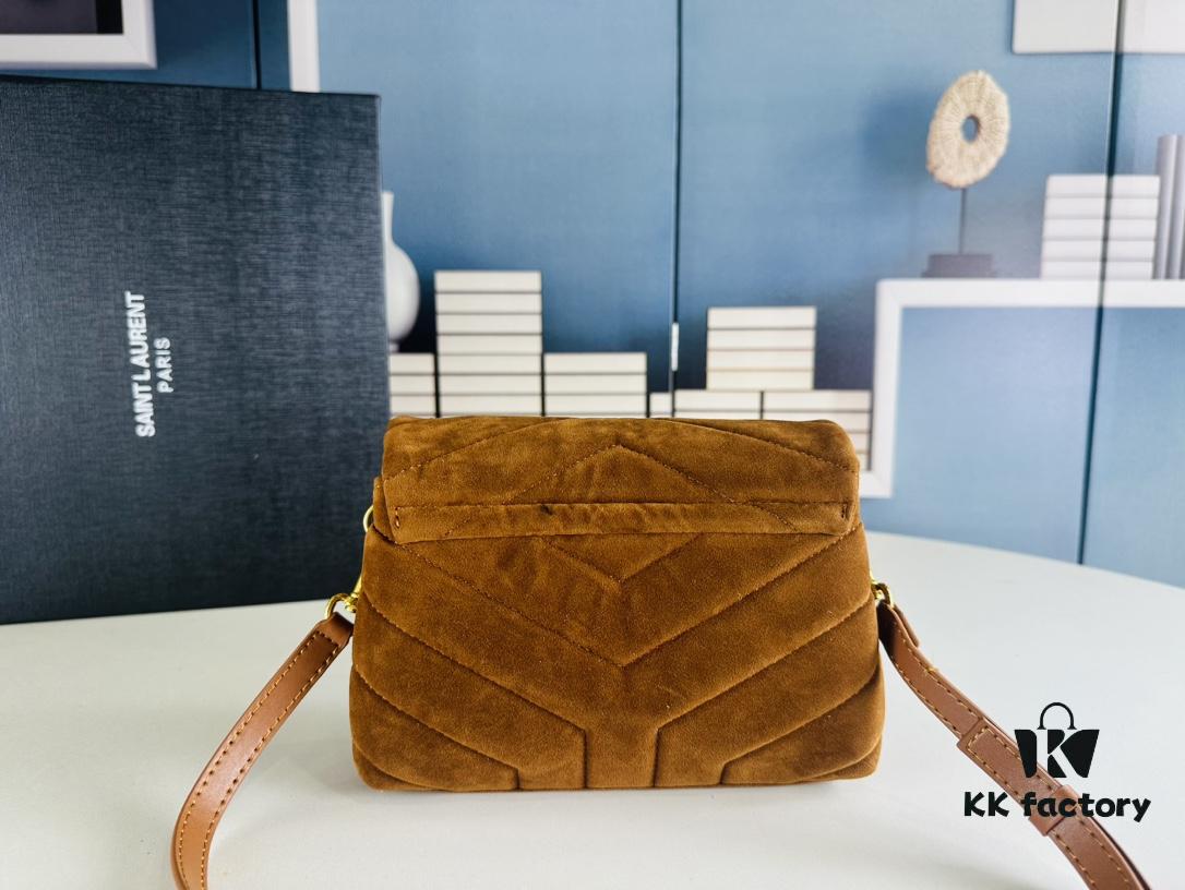 Small YSL Loulou Suede Leather Chain Shoulder Bag in Black and Brown with Box