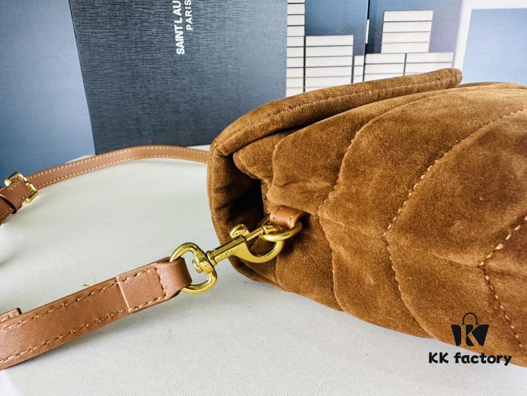 Small YSL Loulou Suede Leather Chain Shoulder Bag in Black and Brown with Box